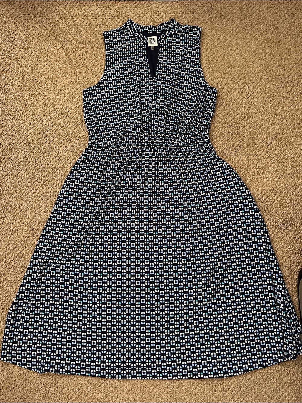 Anne Klein Navy and White Sleeveless Midi Dress